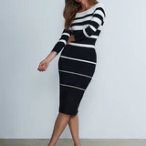 New York & Company Black and White Striped Long Sleeve Sweater Dress XS